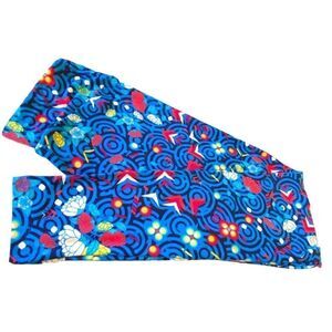 1259 LuLaRoe Leggings Size OS Blue Red Black Circle Abstract Print New